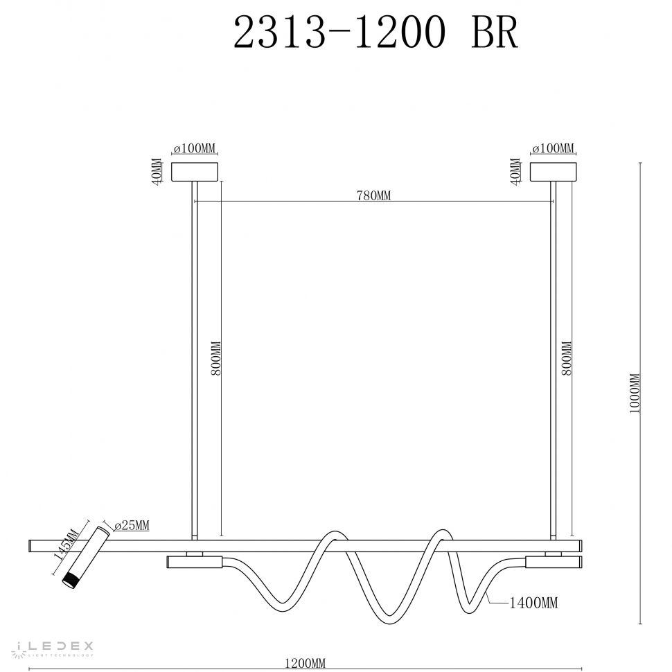 Подвесной светильник 120-100 см, LED*19W, 4000K, iLedex Cross 2313-1200 BR, Латунь