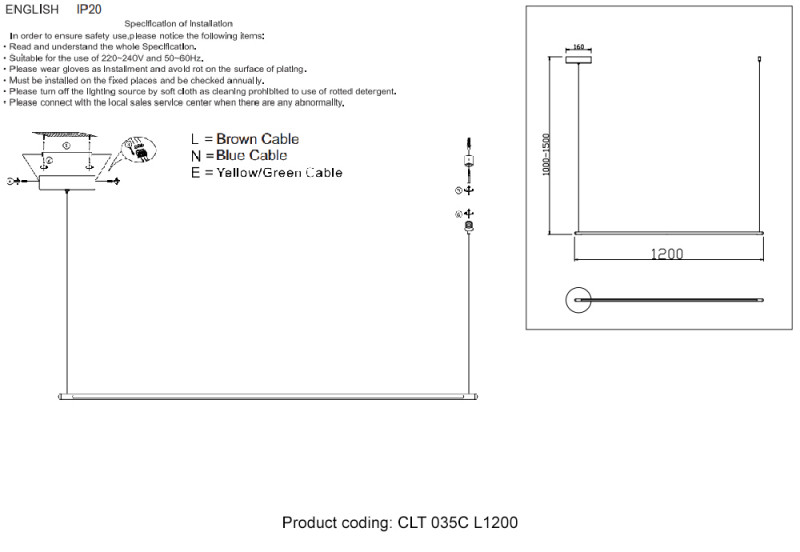 Светильник 120 см, 20W, 3000K Crystal Lux CLT 035C L1200 BL Черный