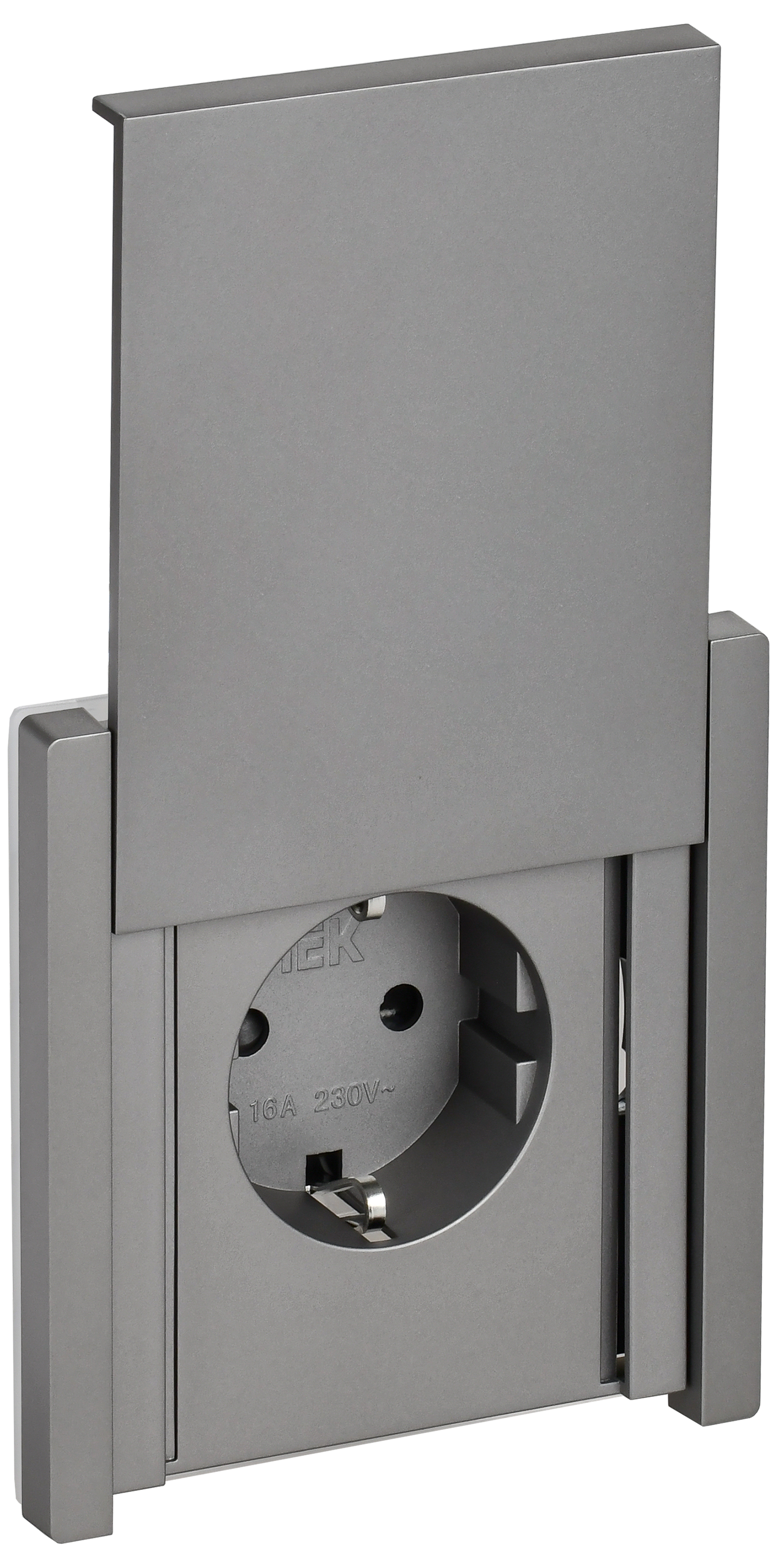 Розетка с з/к/ш с кр. в/к 16А IP44 FP521 стальной IEK FORTE&PIANO, FP-R16-16-44-K46