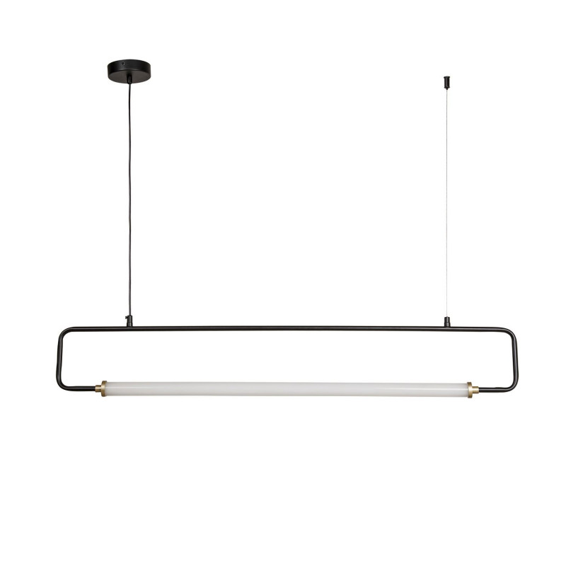 Подвесная люстра Favourite Inspire 4100-1P, L1000*W30*H150/1650, каркас матового черного цвета с золотыми декоративными элементами, белый акриловый рассеиватель, часть каркаса фиксируется тросиком для баланса