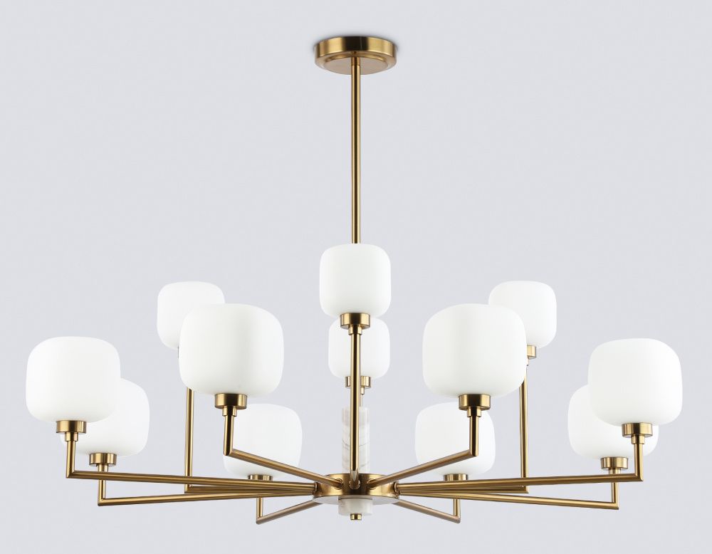 Люстра на штанге с мрамором **32,5-68 см, 12*G9*40W, K, Ambrella Light High Light LH53019, латунь