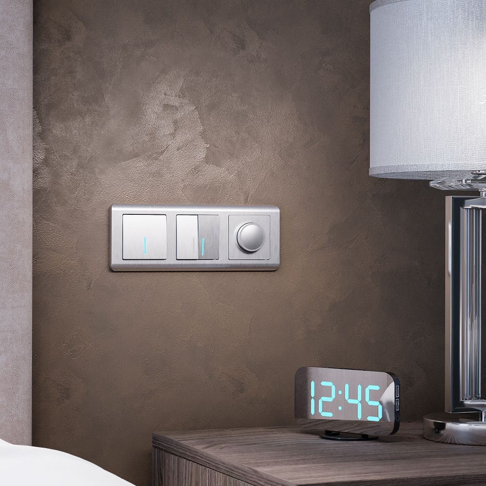 W1120109 Выключатель двухклавишный с подсветкой, cеребряный рифленый Werkel, 4690389157615