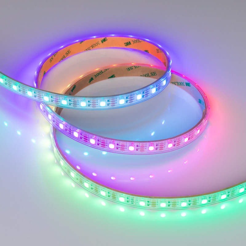 Лента герметичная SPI-P-B60-12mm 12V RGB-PX1-BPT (8 W/m, IP66, 5060, 5m) (Arlight, бегущий огонь) 041615(1). Цена указана за 5 метров. Продается кратно 5 метрам.