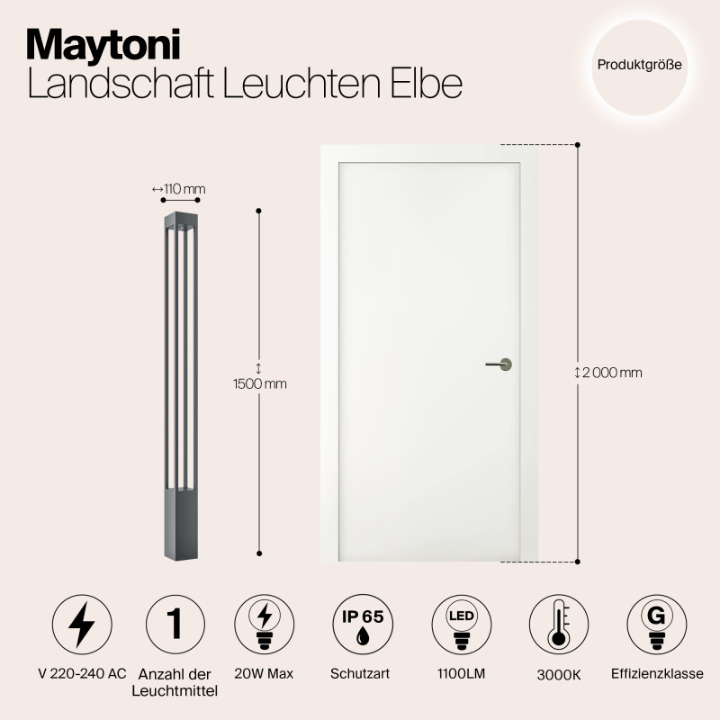 Светодиодный светильник 150 см, 20W, 3000K, Maytoni Elbe O424FL-L20GF, графит