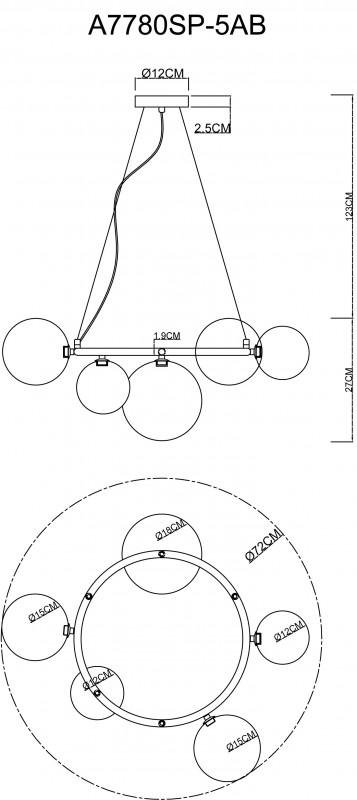 Подвесная люстра Arte Lamp Albus A7780SP-5AB, античная бронза