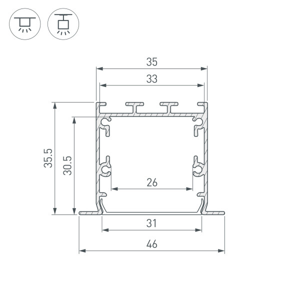 Профиль Arlight 041877 250*4,6*3,55 см. Цена указана за 2,5 метра. Продается кратно 2,5 метрам.  экран отдельно