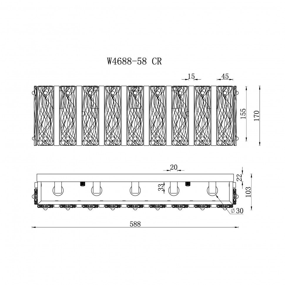 Бра 58,5-17 см, 5*Е14*200W, K, iLamp Panorama W4688-58 CR, Хром