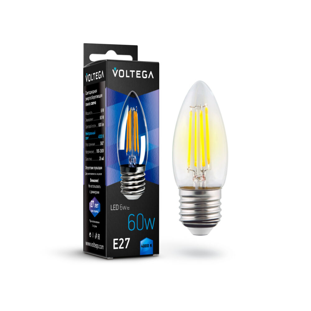 7029 Лампа светодиодная  Voltega Crystal 6W 600Lm 4000K E27