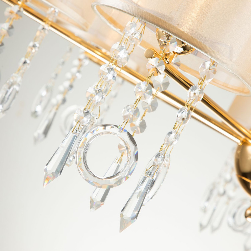 Подвесная люстра Favourite Ventus 2891-7P, D820*H460/1460, Каркас золотого цвета, плафон из органзы янтарного цвета, декоративные элементы из стекла и хрусталя