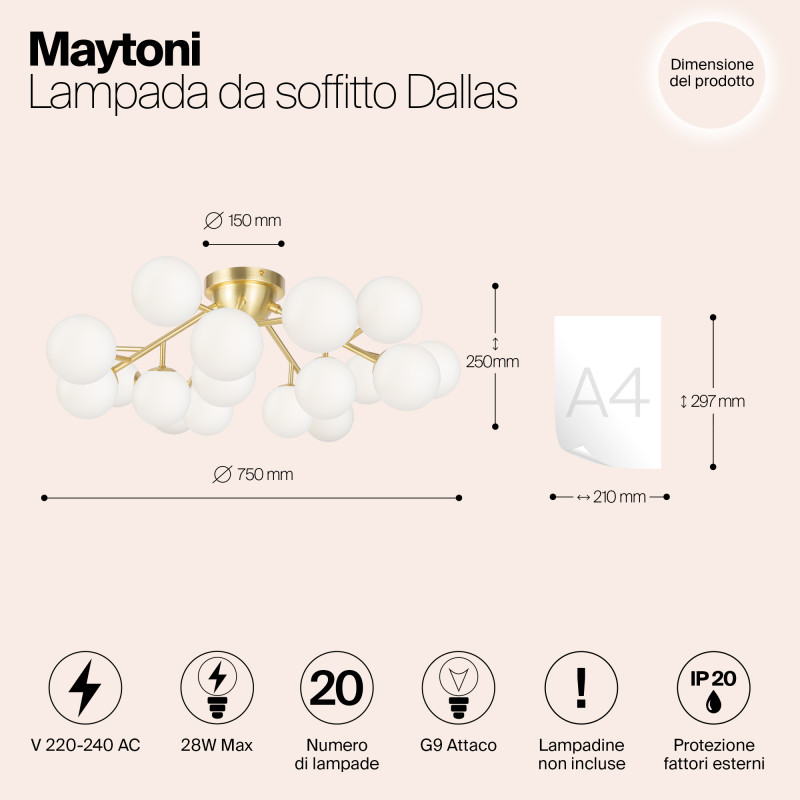 Светильник 75 см, Maytoni MOD545CL-20BS, золото