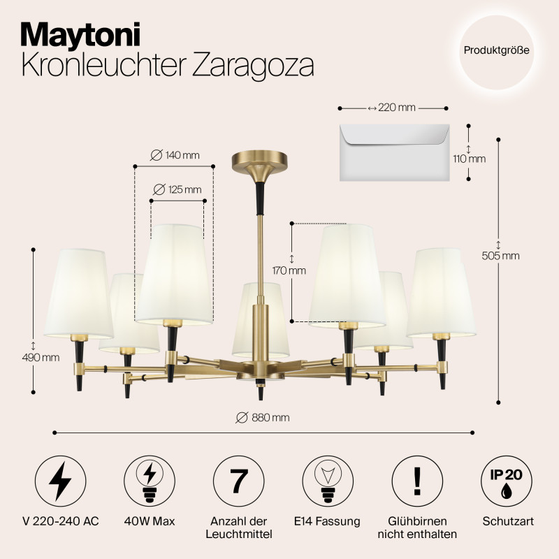 Подвесная люстра Maytoni Zaragoza H001CL-07BS, латунь, диаметр 88см