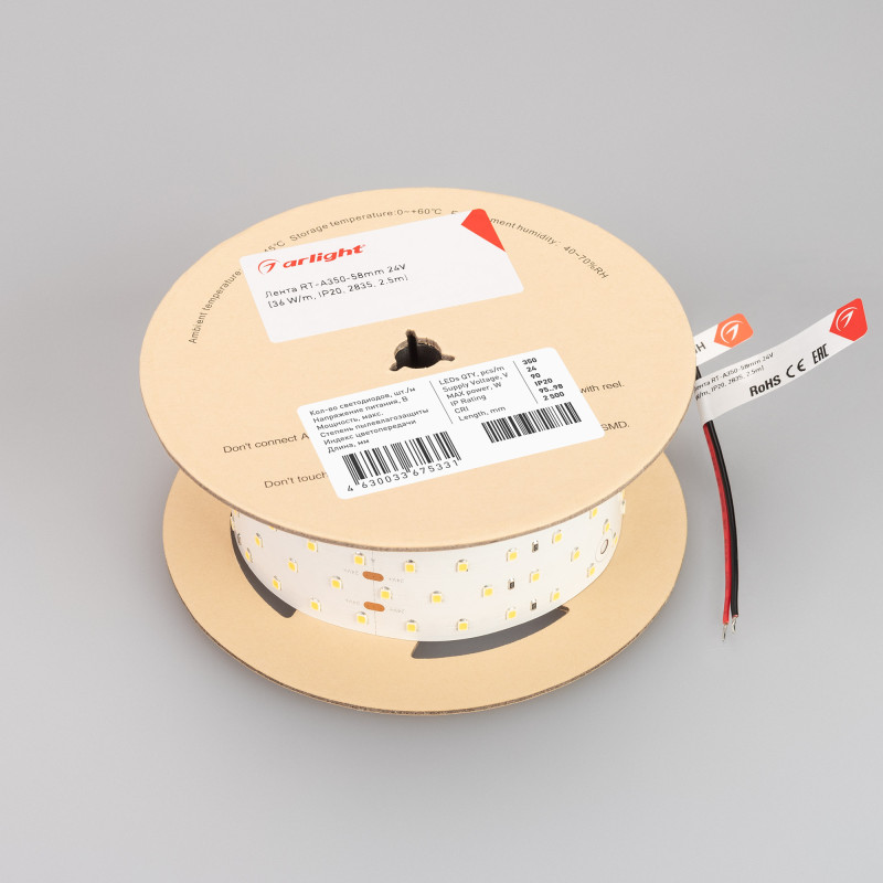 Лента RT-A350-58mm 24V Warm3000 CRI98 (36 W/m, IP20, 2835, 2.5m) (Arlight, Открытый) 025164(2). Цена указана за 2,5 метров. Продается кратно 2,5 метрам.