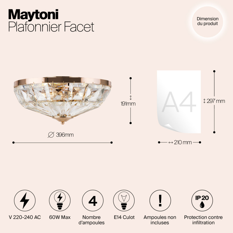 Светильник 40 см, Maytoni Facet MOD094CL-04G, золото