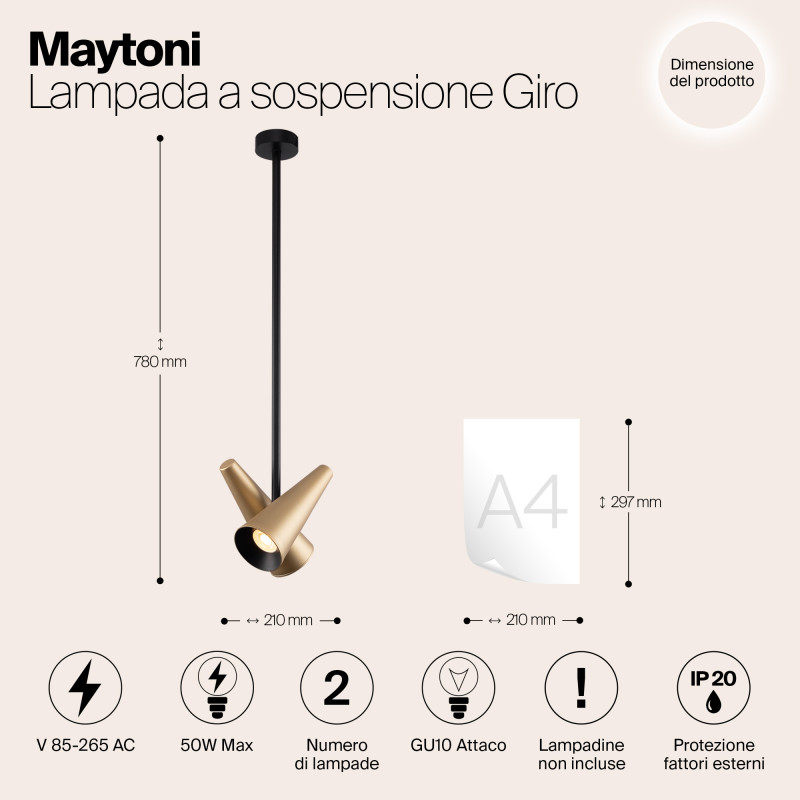 Подвесной светильник Maytoni Giro MOD095PL-02BS, черный-латунь