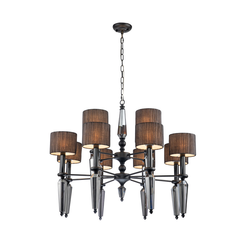 Подвесная люстра Favourite Graph 2965-12P, D900*H745/1745, матовый черный, плафоны из черной органзы, декоративные элементы из хрусталя серо-дымчатого цвета