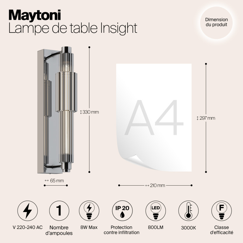 Светильник 33 см, 8W, 3000K, Maytoni Verticale MOD308WL-L9CH3K, хром