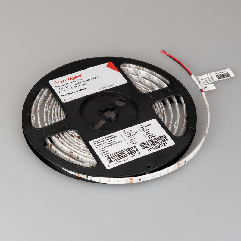 Лента герметичная RTW-SE-A120-8mm 24V Red (9.6 W/m, IP65, 2835, 5m), Arlight 015067(2). Цена указана за 5 метров. Продается кратно 5 метрам.