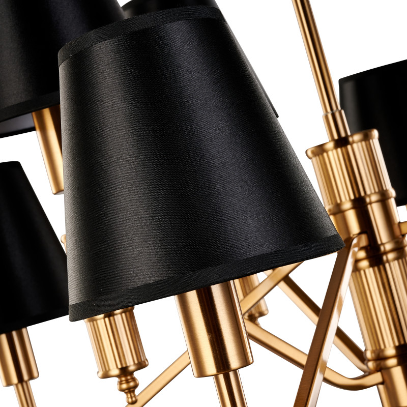 Подвесная люстра Favourite Flagship 2933-8P, D740*H480/1570, античной латуни, плафоны из черной атласной ткани