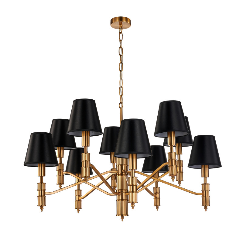 Подвесная люстра Favourite Flagship 2933-10P, D840*H480/1570, античной латуни, плафоны из черной атласной ткани