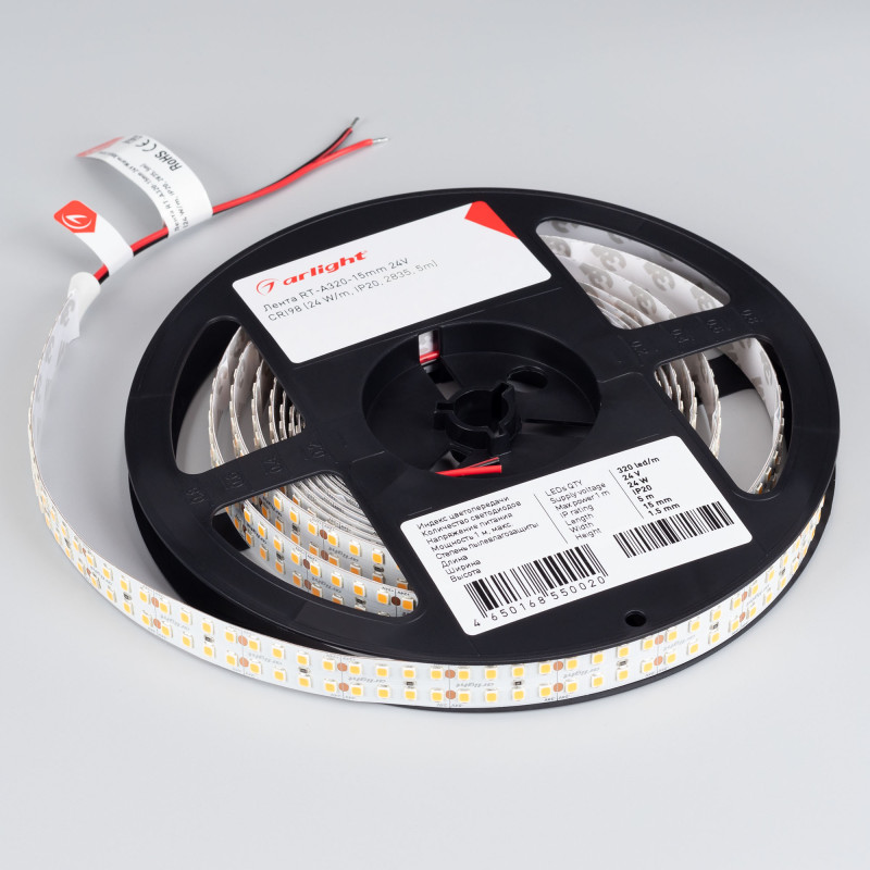 Лента RT-A320-15mm 24V Warm2700 (24 W/m, IP20, 2835, 5m) (Arlight, высок.эфф.150 лм/Вт) 032605(2). Цена указана за 5 метров. Продается кратно 5 метрам.