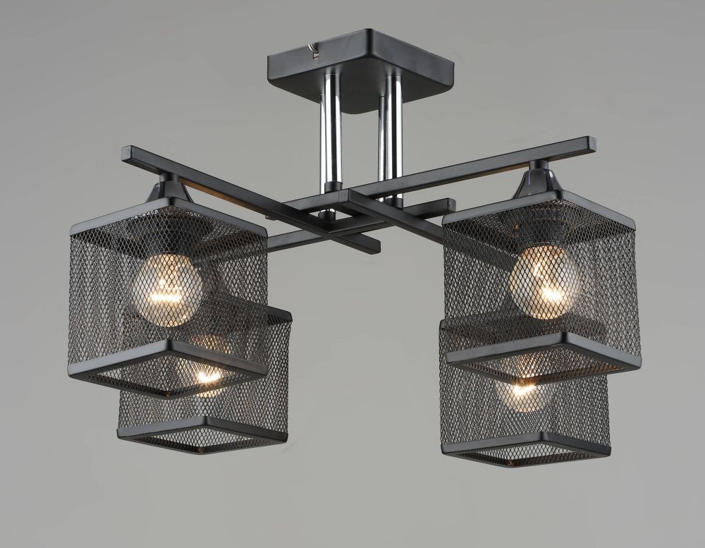 Люстра Ø385 x H270, мм, 4*40W(160W), BK+CH (Черный+Хром) Rilon 5986/4 BK+CH (1)