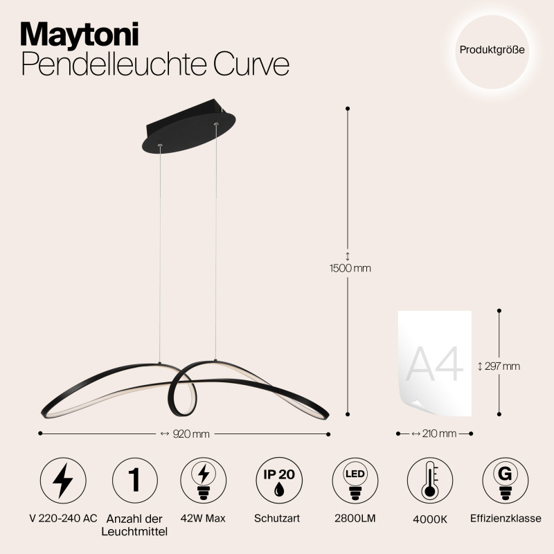 Светодиодный светильник 92 см, 42W, 4000K, Maytoni MOD156PL-L52B4K, черный