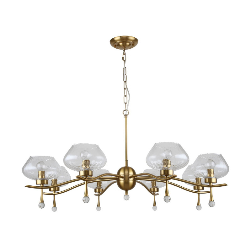 Люстра Favourite Argos 2773-8P, D1020*H450/1480, латунь, плафоны из прозрачного стекла, декоративные элементы из прозрачного стекла