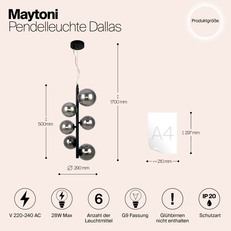 Светильник 29 см, Maytoni Dallas MOD545PL-06B, черный
