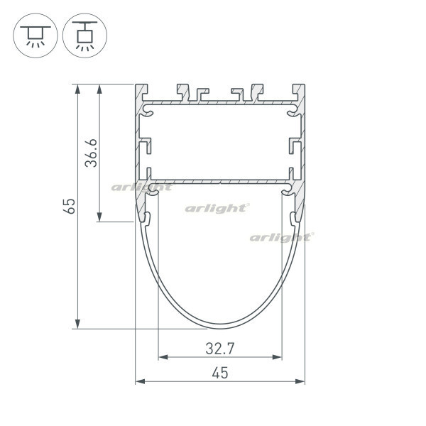 Профиль Arlight 036347 200*4,5*3,66 см. Цена указана за 2 метра. Продается кратно 2 метрам.  экран отдельно