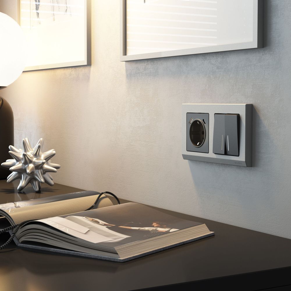 Розетка Werkel W1171764 с заземлением, шторками и USB тип A+C, графит матовый