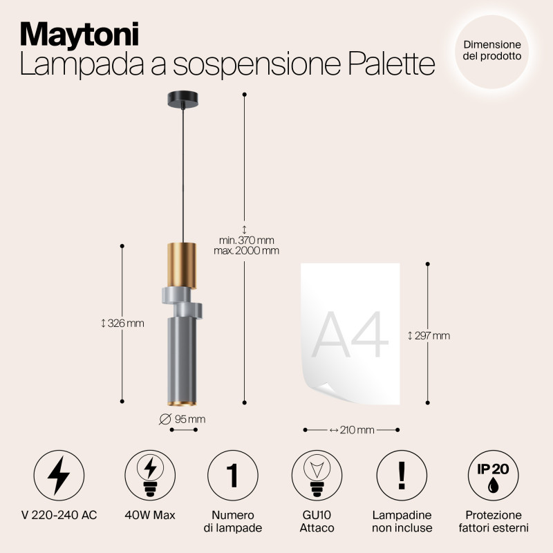 Светильник 10 см, Maytoni Palette MOD303PL-01CFL3, черный-золото-серый