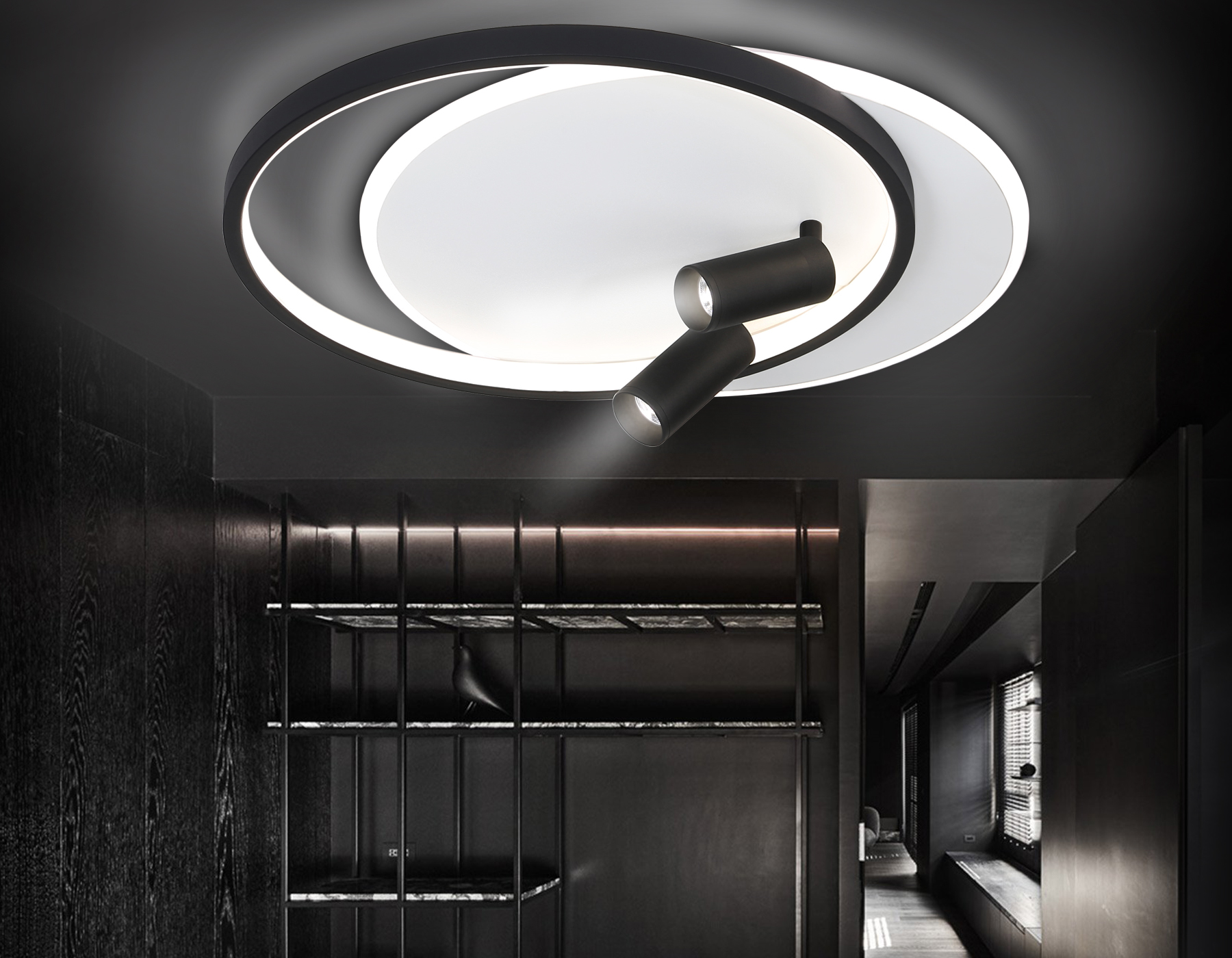 Настенно-потолочный светодиодный светильник с пультом 50*42*13- см, **W, 3000-6400K, Ambrella Light Comfort FL5137, белый, черный