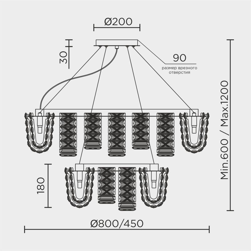 Подвесная люстра 80*60/120 см, 36*G9 MODELUX ML.755.36 GD золото