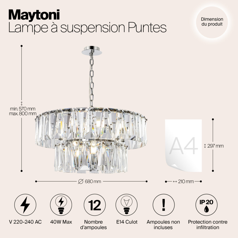 Подвесная люстра Maytoni Puntes MOD043PL-12CH, диаметр 68 см, хром