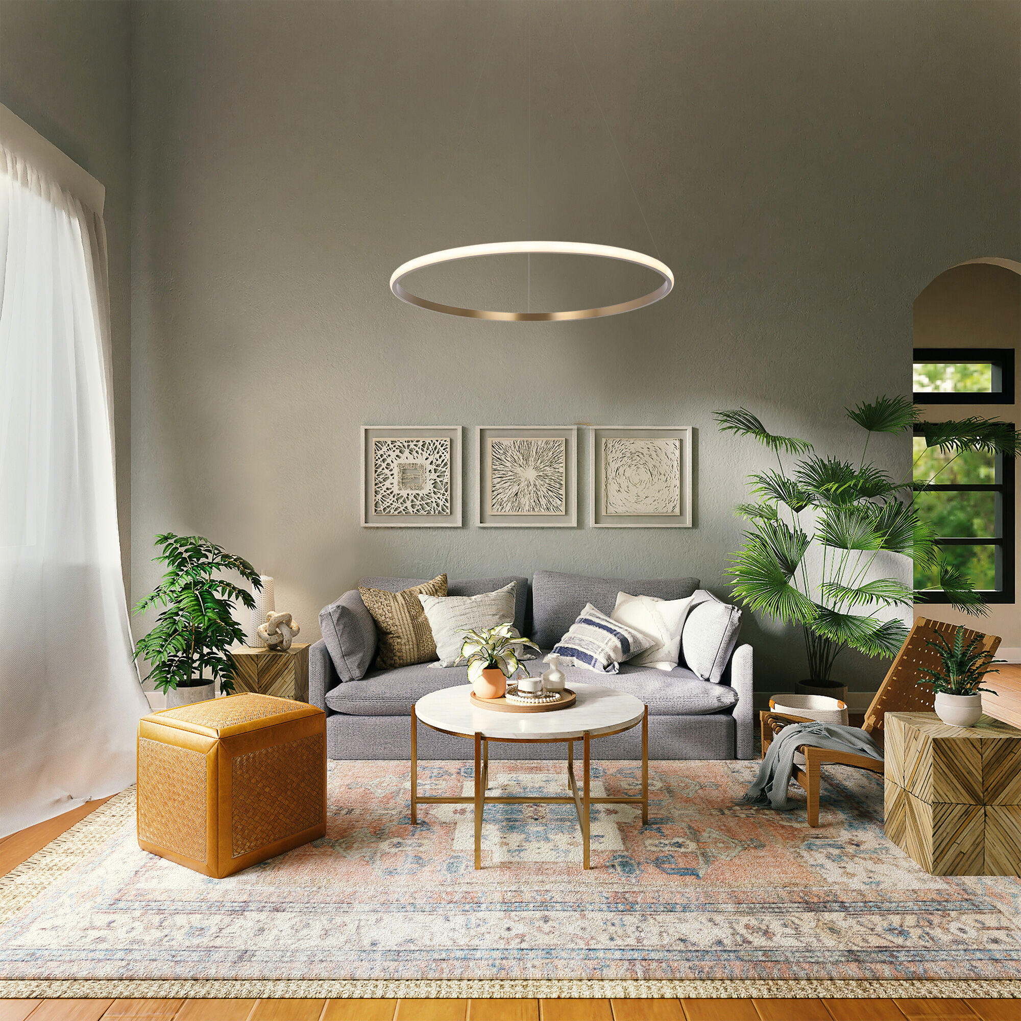 Подвесной светильник 60*60*100 см,  LED*50W, 3300;4200;6500 К, Eurosvet Collars 90264/1, латунь