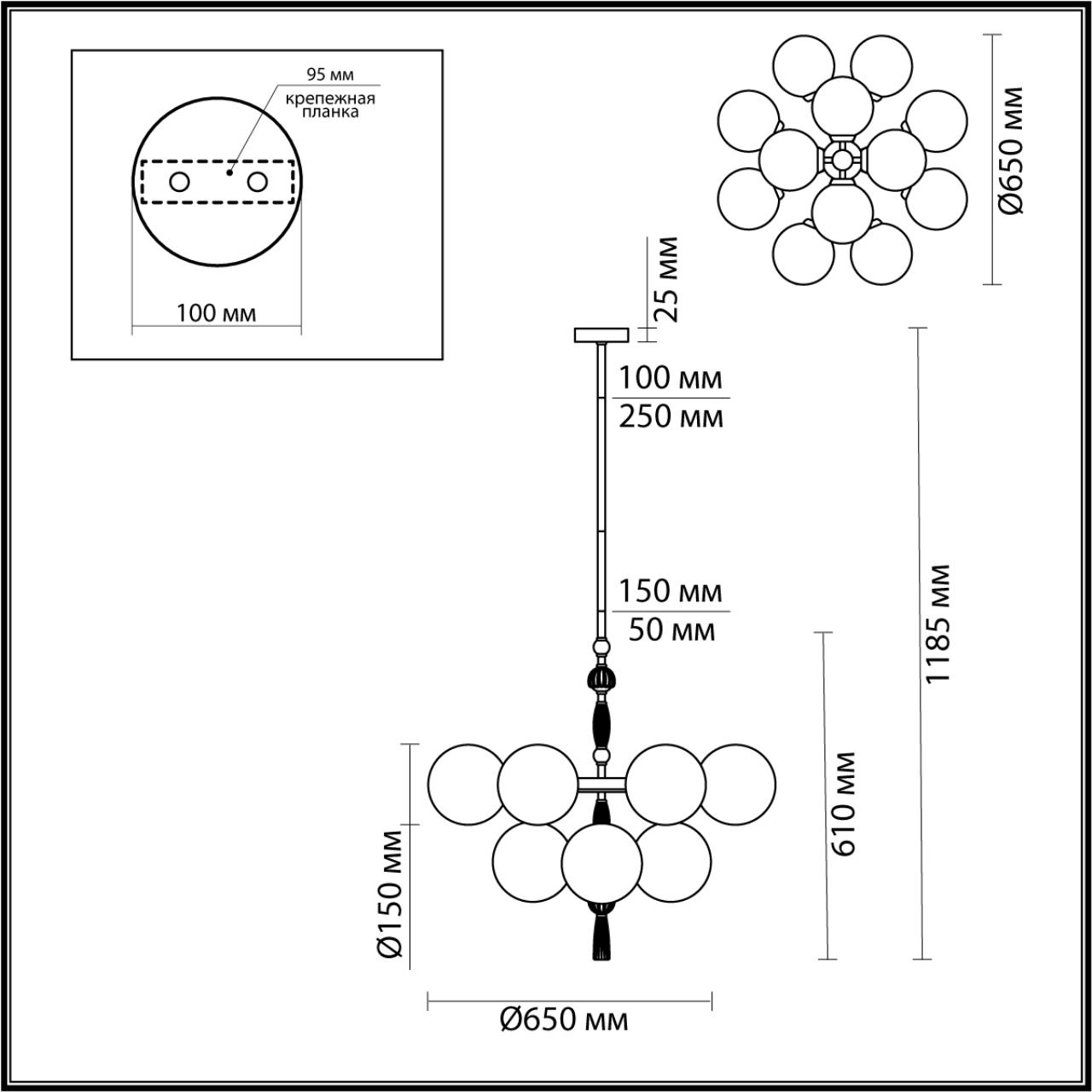 Люстра 65*65*64-119 см, 12*E14*40W Odeon Light Palle 5405/12 золотой