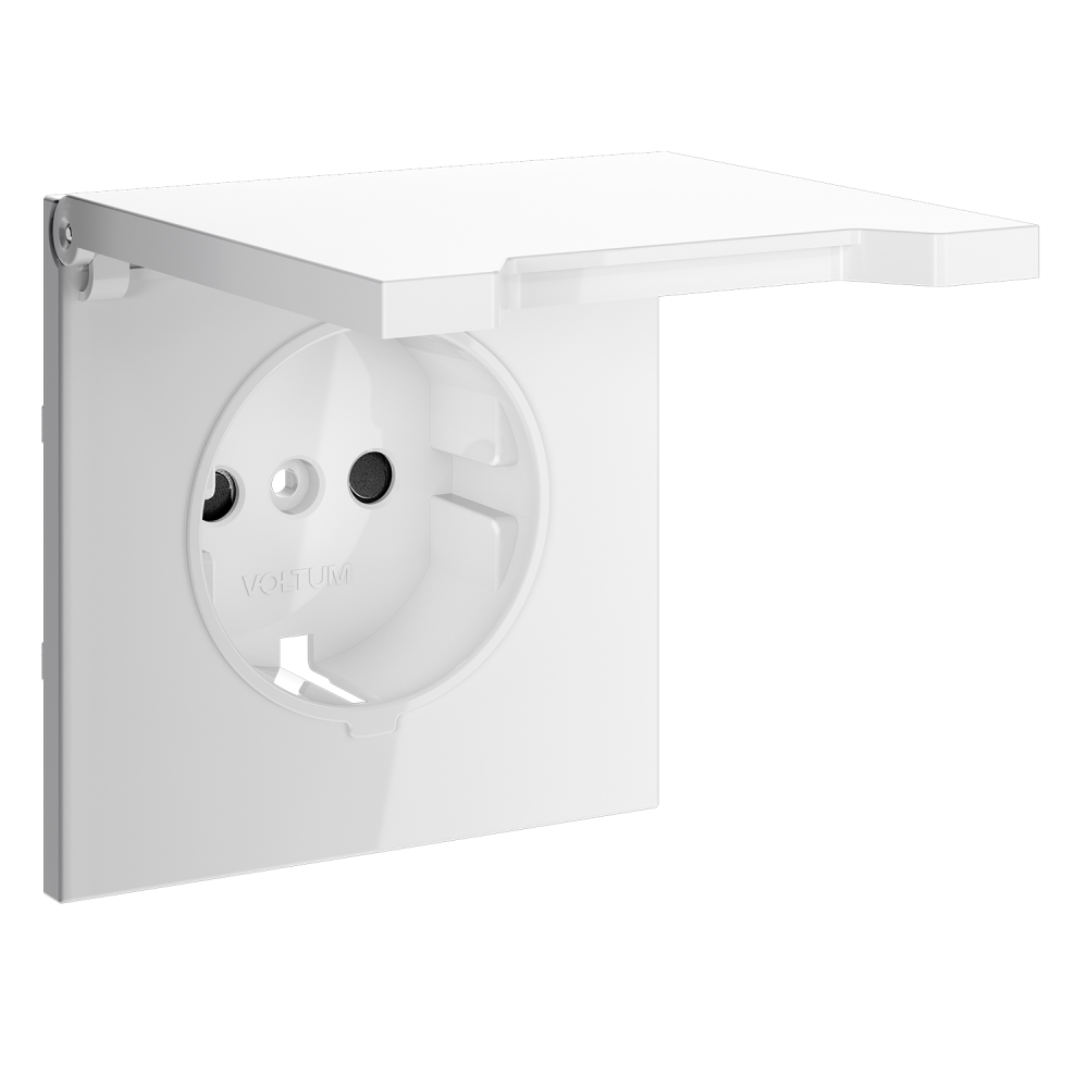 Накладка для розетки с заземлением, защитными шторками и крышкой, белый глянцевый Voltum S70 VLS000801, Пластик глянцевая