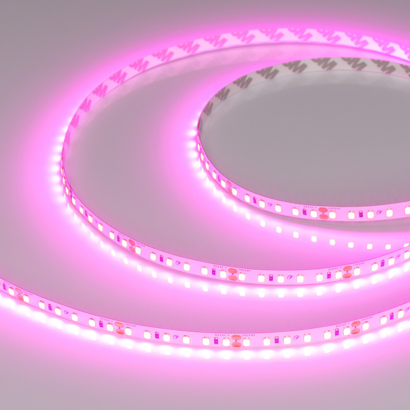Лента RT-A120-8mm 24V Magenta (9.6 W/m, IP20, 2835, 5m), Arlight 043381. Цена указана за 5 метров. Продается кратно 5 метрам.