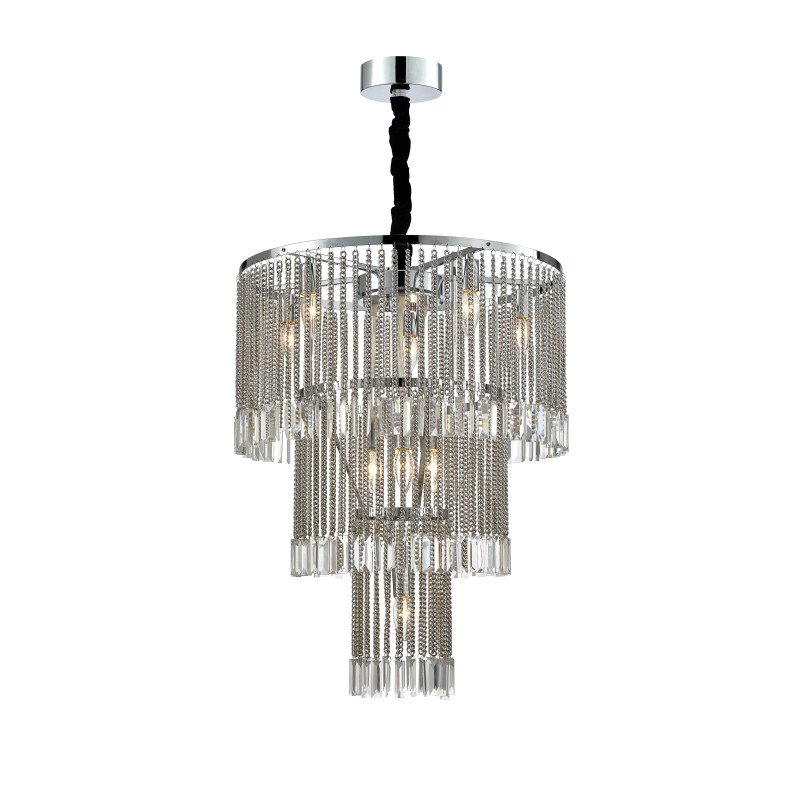 Подвесная люстра Favourite Ignis 2924-9P, D550*H710/1325, хром, подвески из металлических цепочек, декоративные элементы из прозрачного хрусталя