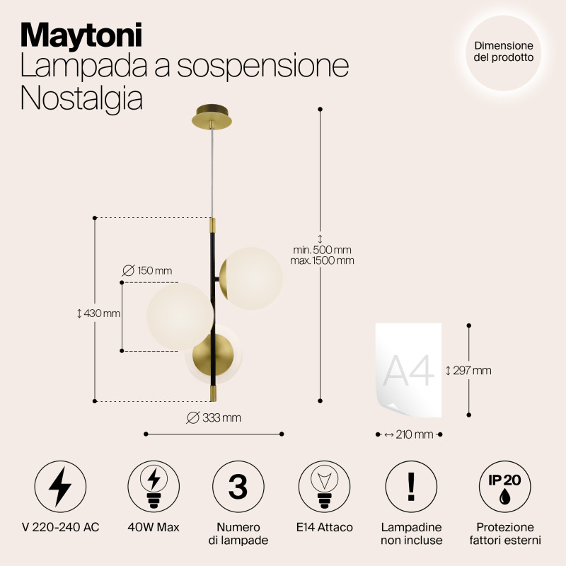 Подвесной светильник Maytoni Nostalgia MOD048PL-03G, черный-золото
