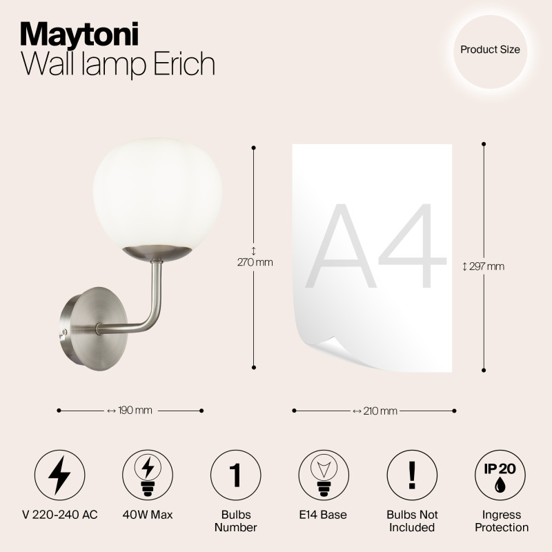 Бра Maytoni Erich MOD221-WL-01-N, никель