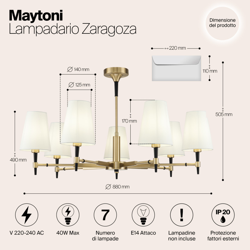 Подвесная люстра Maytoni Zaragoza H001CL-07BS, латунь, диаметр 88см
