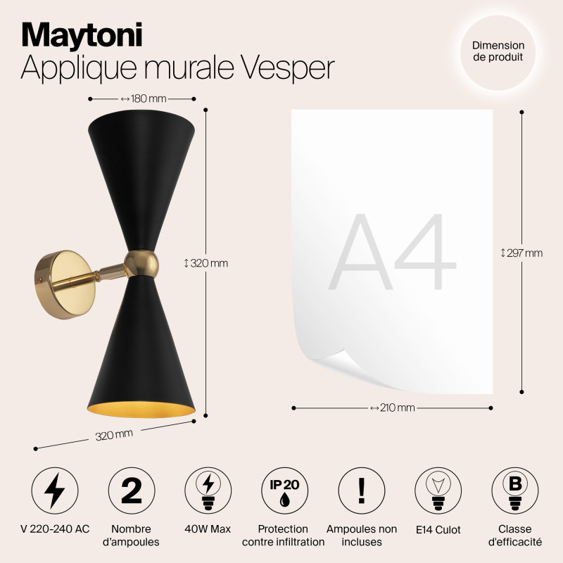Бра Maytoni Vesper MOD108WL-02GB, черный-золото
