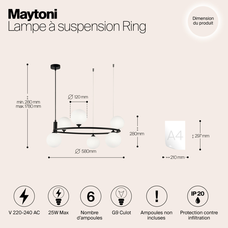 Подвесная люстра Maytoni Ring MOD013PL-06B, черный, диаметр 58см