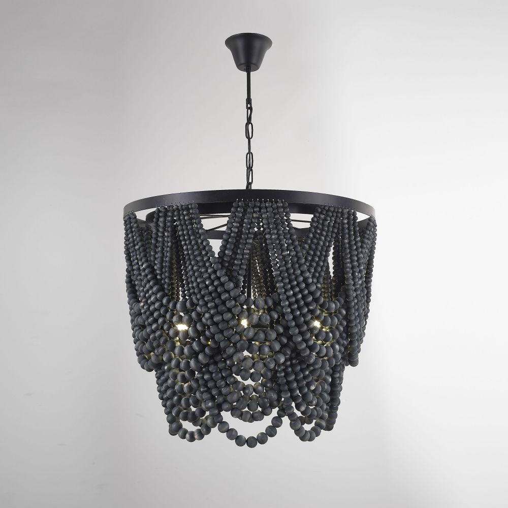 Подвесная люстра Amelia Wood Bead Chandelier 60*60*71 см, 5*E14*40W, ImperiumLoft 40.2125, Чёрный, Коричневый