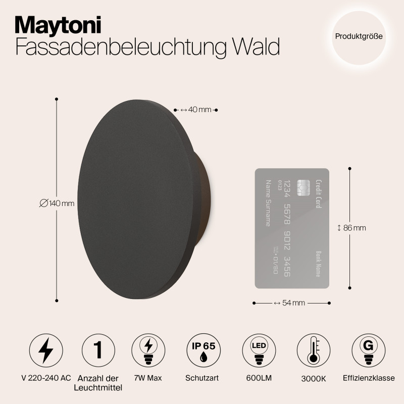 Бра 14 см, 7W, 3000K, Maytoni Wald O420WL-L7GF, графит