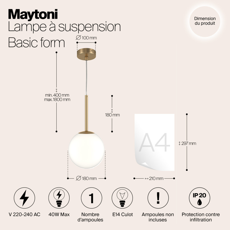 Светильник 18 см, Maytoni Basic form MOD321PL-01G2, золото