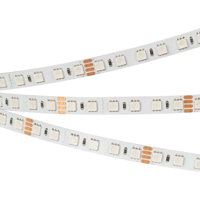 Лента RT-B84-10mm 24V RGB (21 W/m, IP20, 5060, 5m) (Arlight, Открытый) 021475(2). Цена указана за 5 метров. Продается кратно 5 метрам.