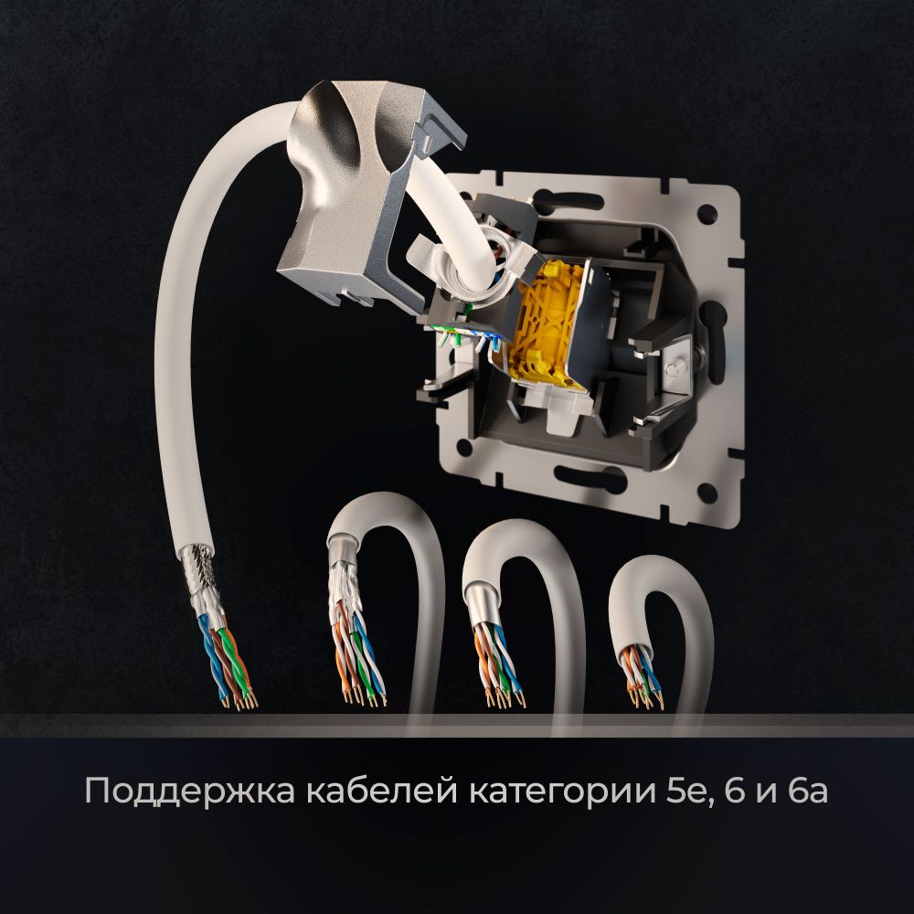 W5120108 Розетка Ethernet RJ-45 cat. 6A экранированная, черный матовый Werkel, 4690389213496