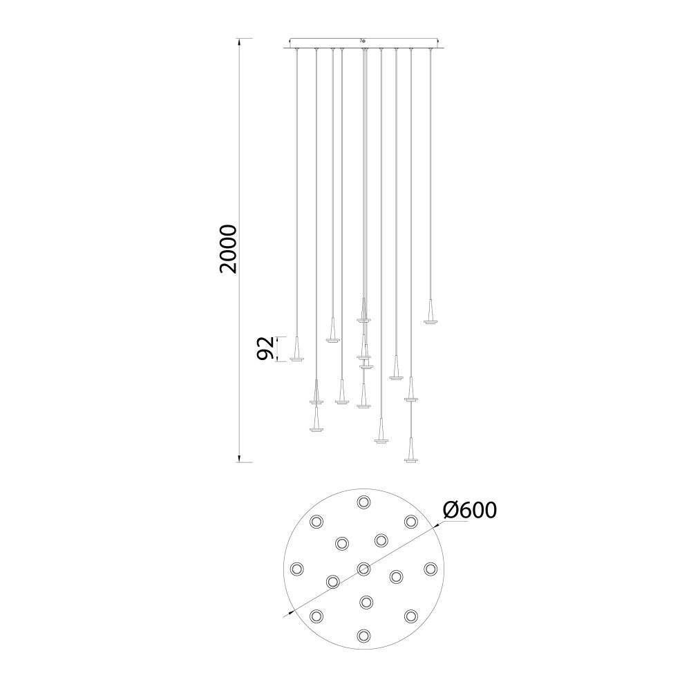 Люстра подвесная 60*212,5 см, 14*LED*5W, 3000K, Mantra Andromeda MAN8935+14PL, золотой